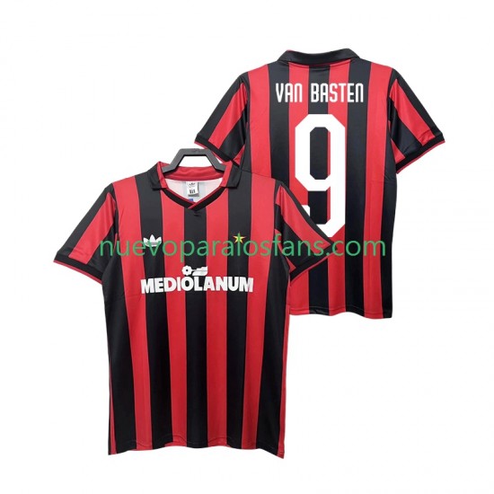 Camiseta de Fútbol AC Milan VAN BASTEN 9 1990 1991 Retro Hombre Casa Manga Corta