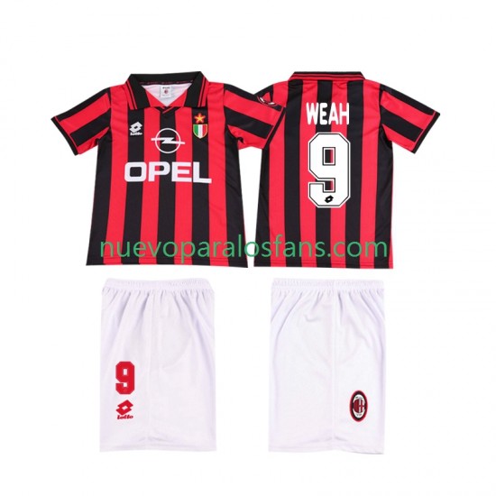 Camiseta de Fútbol AC Milan WEAH 9 1996 1997 Retro Niño Casa Manga Corta