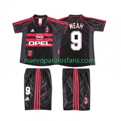 Camiseta de Fútbol AC Milan WEAH 9 Retro Niño Tercera 1998 1999 Manga Corta