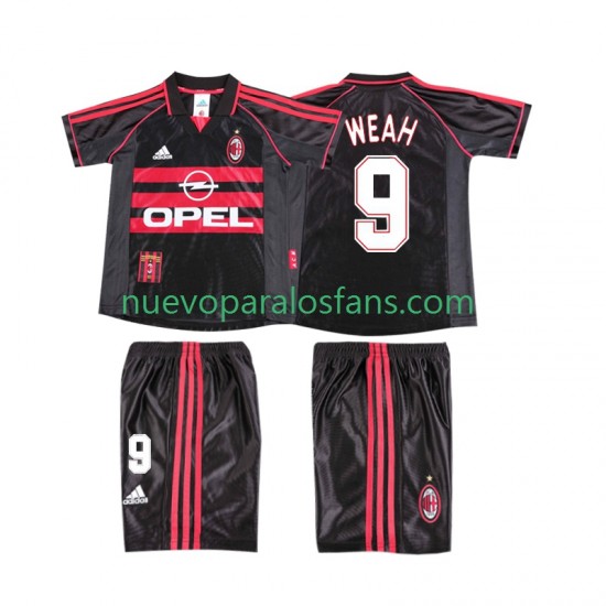 Camiseta de Fútbol AC Milan WEAH 9 Retro Niño Tercera 1998 1999 Manga Corta