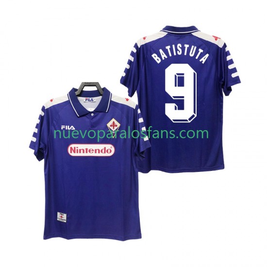 Camiseta de Fútbol ACF Fiorentina BASTUTA 9 Retro Hombre Casa 1998 1999 Manga Corta