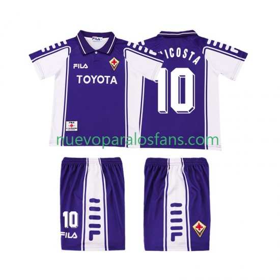 Camiseta de Fútbol ACF Fiorentina RUI COSTA 10 2000 Retro Niño Casa 1999 Manga Corta