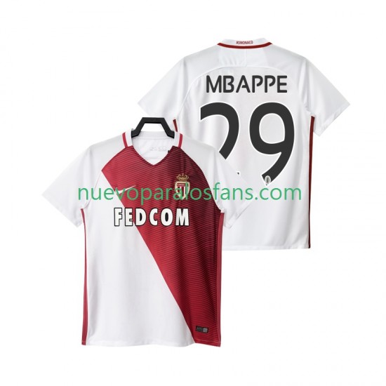 Camiseta de Fútbol AS Monaco Mbappé 29 2016 2017 Hombre Casa Manga Corta
