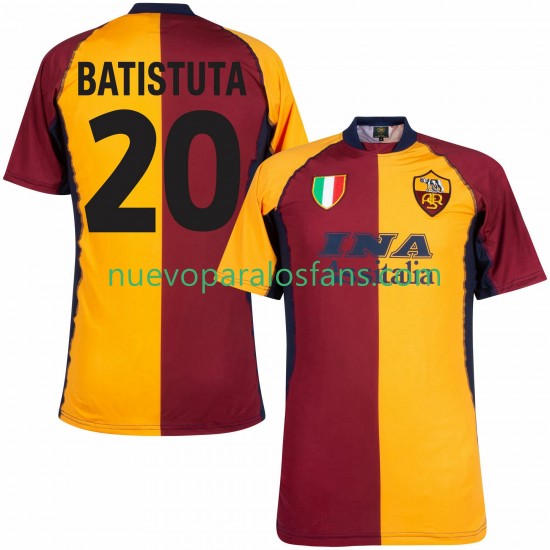 Camiseta de Fútbol AS Roma Batistuta 20 2000 2001 Retro Hombre Casa Manga Corta