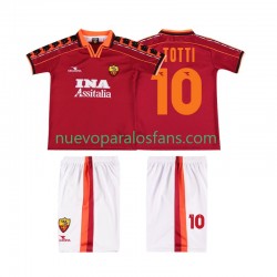Camiseta de Fútbol AS Roma TOTTI 10 Retro Niño Casa 1998 1999 Manga Corta