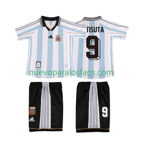 Camiseta de Fútbol Argentina BATISUTA 9 Retro Niño Casa 1998 Manga Corta
