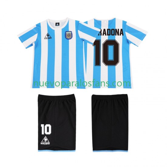 Camiseta de Fútbol Argentina MARADONA 10 1986 Retro Niño Casa Manga Corta