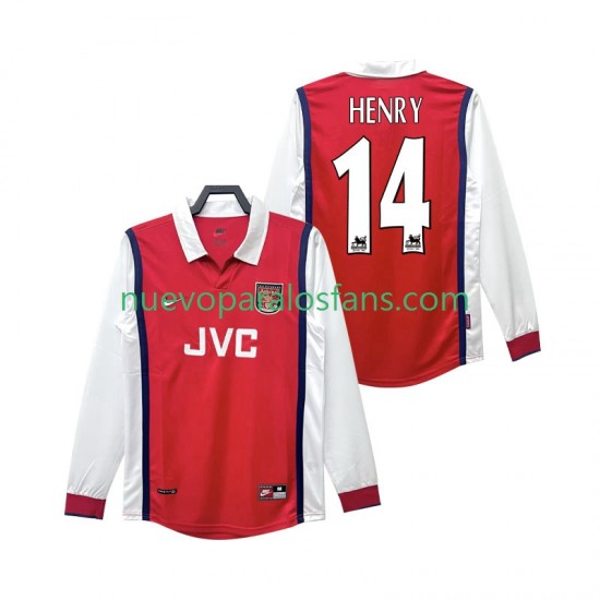 Camiseta de Fútbol Arsenal Henry 14 Retro Hombre Casa 1998 1999 Manga Larga