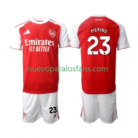 Camiseta de Fútbol Arsenal Merino 23 Niño Casa 2025-2026 Manga Corta