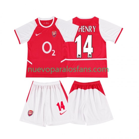 Camiseta de Fútbol Arsenal Thierry Henry 14 2003 Retro Niño Casa 2002 Manga Corta
