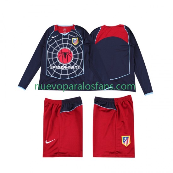 Camiseta de Fútbol Atlético Madrid 2005 Retro Niño Exterior 2004 Manga Larga