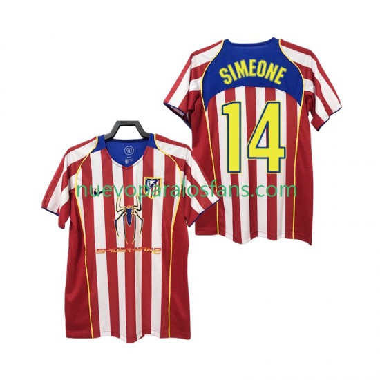 Camiseta de Fútbol Atlético Madrid SIMEONE 14 2005 Retro Hombre Casa 2004 Manga Corta