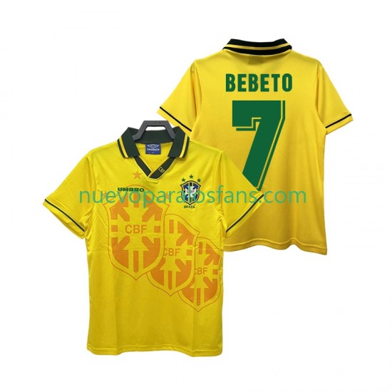 Camiseta de Fútbol Brasil BEBETO 7 Retro Hombre Casa 1994 Manga Corta
