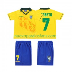 Camiseta de Fútbol Brasil BEBETO 7 Retro Niño Casa 1994 Manga Corta