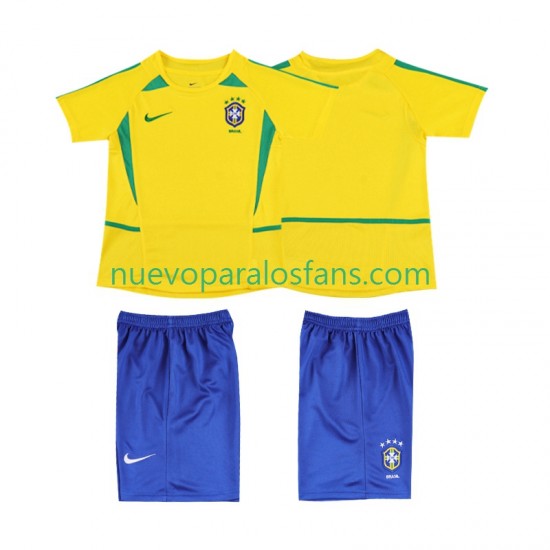 Camiseta de Fútbol Brasil Retro Niño Casa 2002 Manga Corta