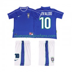 Camiseta de Fútbol Brasil RIVALDO 10 Retro Niño Exterior 1998 Manga Corta