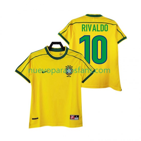 Camiseta de Fútbol Brasil RIVALDO 10 Retro Hombre Casa 1998 Manga Corta
