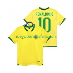 Camiseta de Fútbol Brasil RONALDINHO 10 Retro Hombre Casa 2006 Manga Corta
