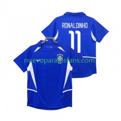 Camiseta de Fútbol Brasil RONALDINHO 11 Retro Hombre Exterior 2002 Manga Corta