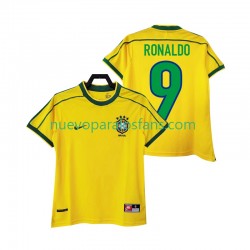 Camiseta de Fútbol Brasil RONALDO 9 Retro Hombre Casa 1998 Manga Corta
