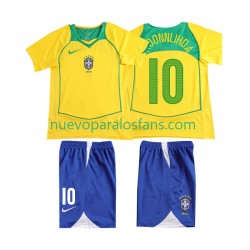Camiseta de Fútbol Brasil RONALOINHO 10 Retro Niño Casa 2004 Manga Corta