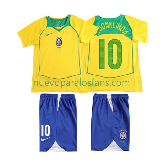 Camiseta de Fútbol Brasil RONALOINHO 10 Retro Niño Casa 2004 Manga Corta