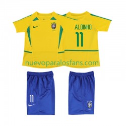Camiseta de Fútbol Brasil RONALOINHO 11 Retro Niño Casa 2002 Manga Corta