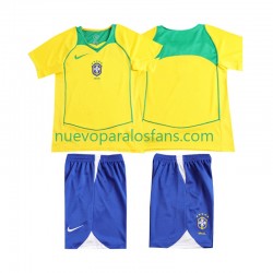 Camiseta de Fútbol Brasil Retro Niño Casa 2004 Manga Corta