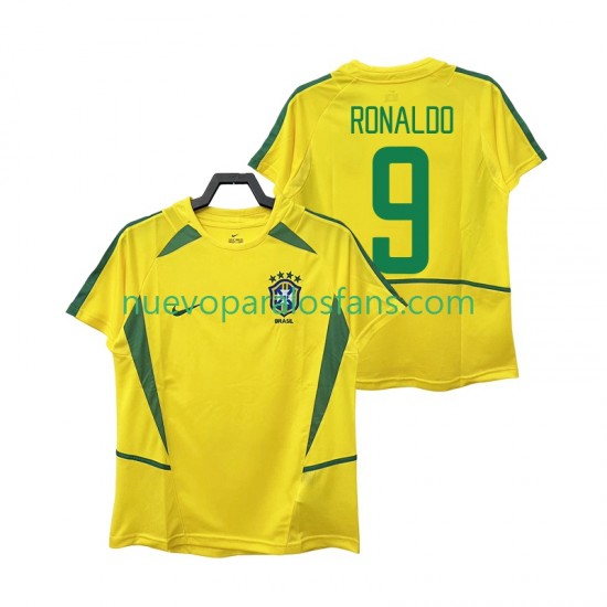 Camiseta de Fútbol Brasil Ronaldo 9 Retro Hombre Casa 2002 Manga Corta