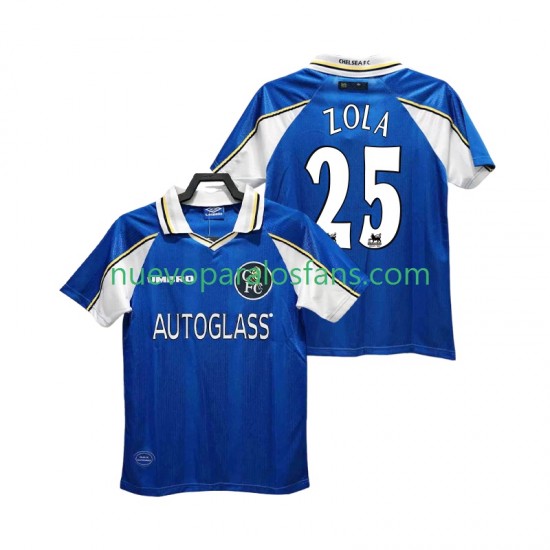 Camiseta de Fútbol Chelsea ZOLA 25 1997 Retro Hombre Casa 1999 Manga Corta