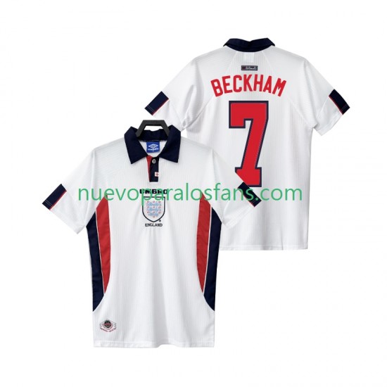 Camiseta de Fútbol Inglaterra BECKHAM 7 Retro Hombre Casa 1998 Manga Corta