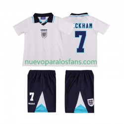 Camiseta de Fútbol Inglaterra Beckham 7 1996 Retro Niño Casa Manga Corta