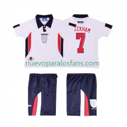 Camiseta de Fútbol Inglaterra Beckham 7 Retro Niño Casa 1998 Manga Corta