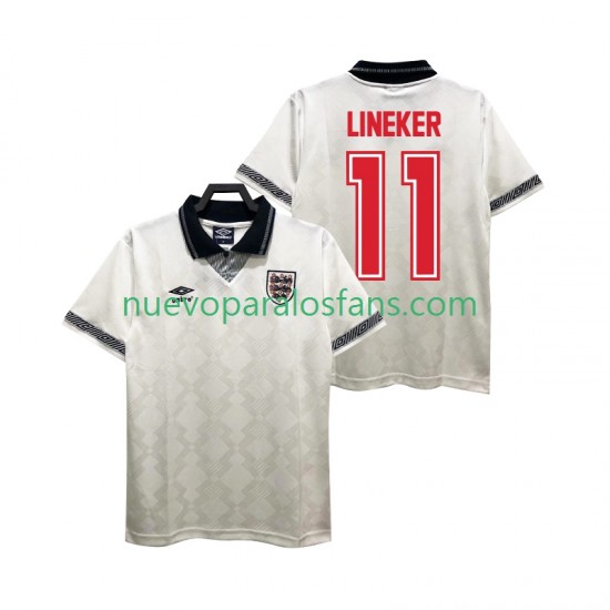 Camiseta de Fútbol Inglaterra LINEKER 11 1990 Retro Hombre Casa Manga Corta