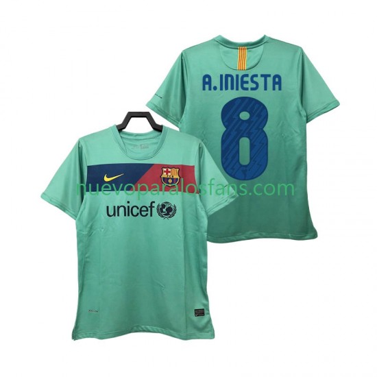 Camiseta de Fútbol FC Barcelona A INIESTA 8 Retro Hombre Exterior 2011 2010 Manga Corta