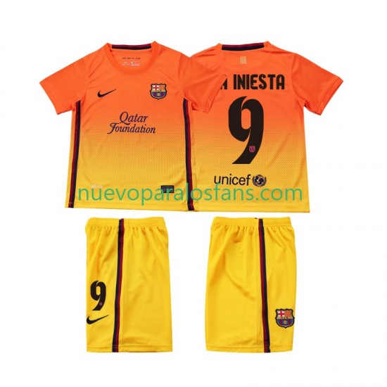Camiseta de Fútbol FC Barcelona A INIESTA 9 2012 2013 Retro Niño Exterior Manga Corta