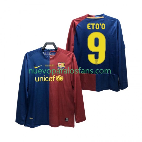 Camiseta de Fútbol FC Barcelona ETO O 9 Champions League 2009 Retro Hombre Casa 2008 Manga Larga
