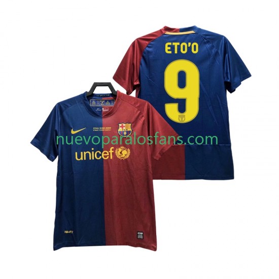 Camiseta de Fútbol FC Barcelona ETO O 9 Champions League 2009 Retro Hombre Casa 2008 Manga Corta