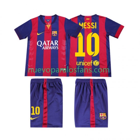 Camiseta de Fútbol FC Barcelona Lionel Messi 10 2014 2015 Retro Niño Casa Manga Corta