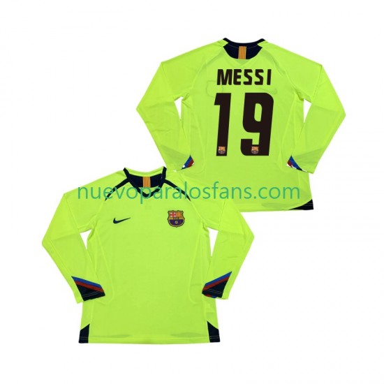 Camiseta de Fútbol FC Barcelona Lionel Messi 19 2005 Retro Hombre Exterior 2006 Manga Larga
