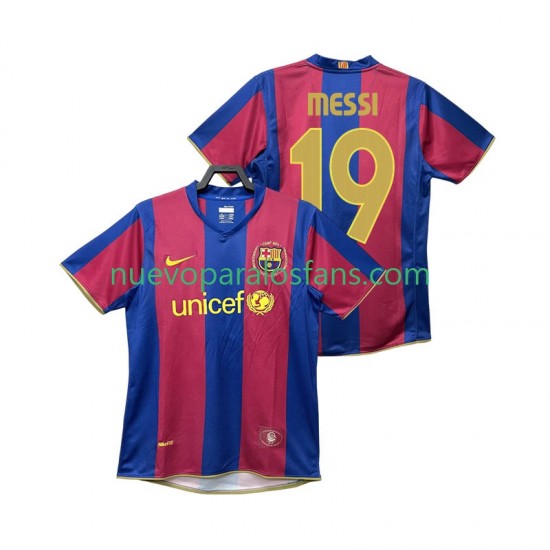 Camiseta de Fútbol FC Barcelona Lionel Messi 19 2007 Retro Hombre Casa 2008 Manga Corta
