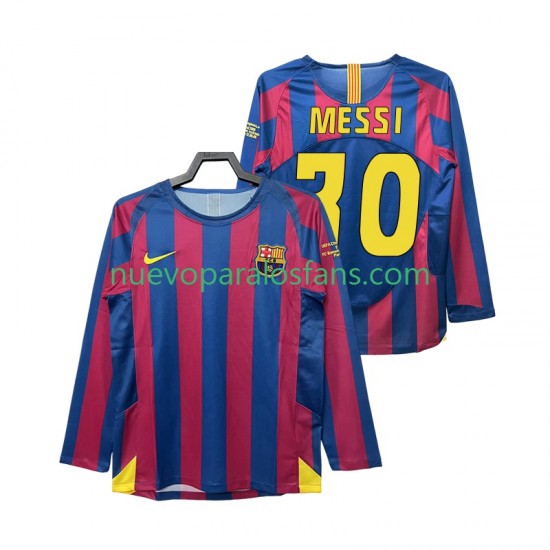 Camiseta de Fútbol FC Barcelona Lionel Messi 30 Champions League 2005 Retro Hombre Casa 2006 Manga Larga