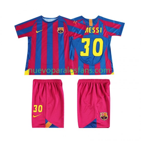 Camiseta de Fútbol FC Barcelona Lionel Messi 30 Champions League 2005 Retro Niño Casa 2006 Manga Corta