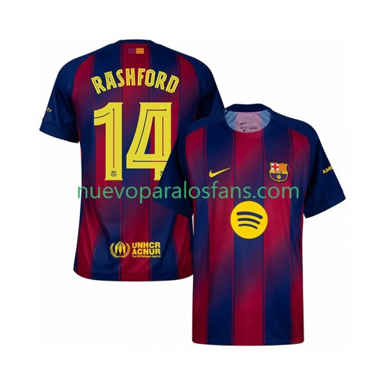 Camiseta de Fútbol FC Barcelona Marcus Rashford 14 Champions League Hombre Casa 2025-2026 Manga Corta