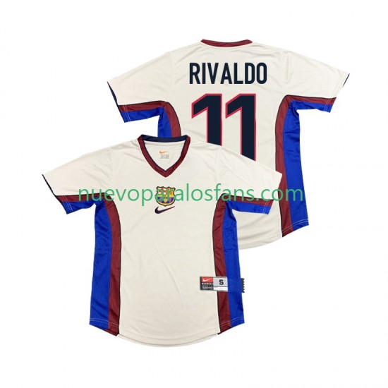 Camiseta de Fútbol FC Barcelona RIVALDO 11 Retro Hombre Exterior 1998 1999 Manga Corta