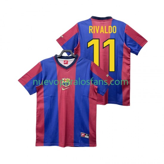 Camiseta de Fútbol FC Barcelona RIVALDO 11 Retro Hombre Casa 1998 1999 Manga Corta