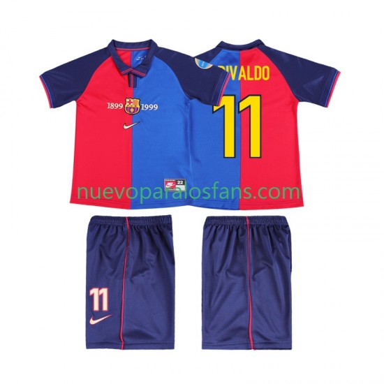 Camiseta de Fútbol FC Barcelona RIVALDO 11 2000 Retro Niño Casa 1999 Manga Corta