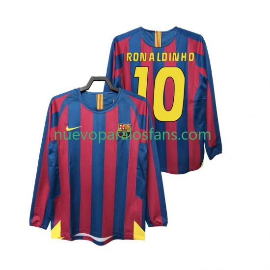 Camiseta de Fútbol FC Barcelona RONALDINHO 10 2005 Retro Hombre Casa 2006 Manga Larga