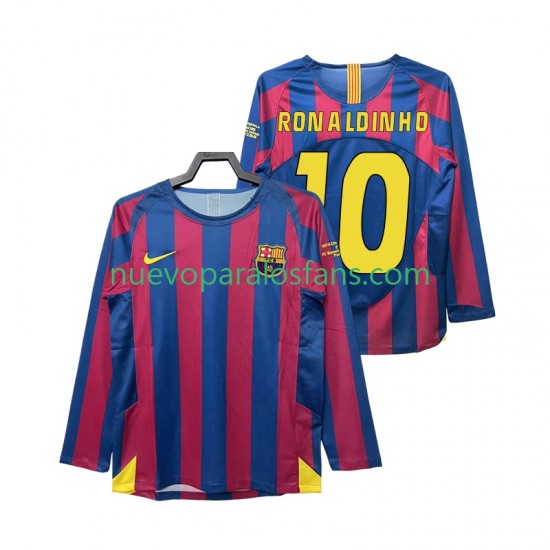 Camiseta de Fútbol FC Barcelona RONALDINHO 10 Champions League 2005 Retro Hombre Casa 2006 Manga Larga