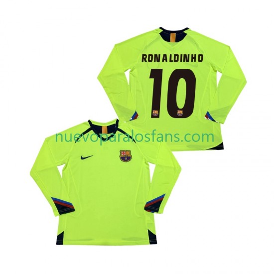 Camiseta de Fútbol FC Barcelona RONALDINHO 10 2005 Retro Hombre Exterior 2006 Manga Larga